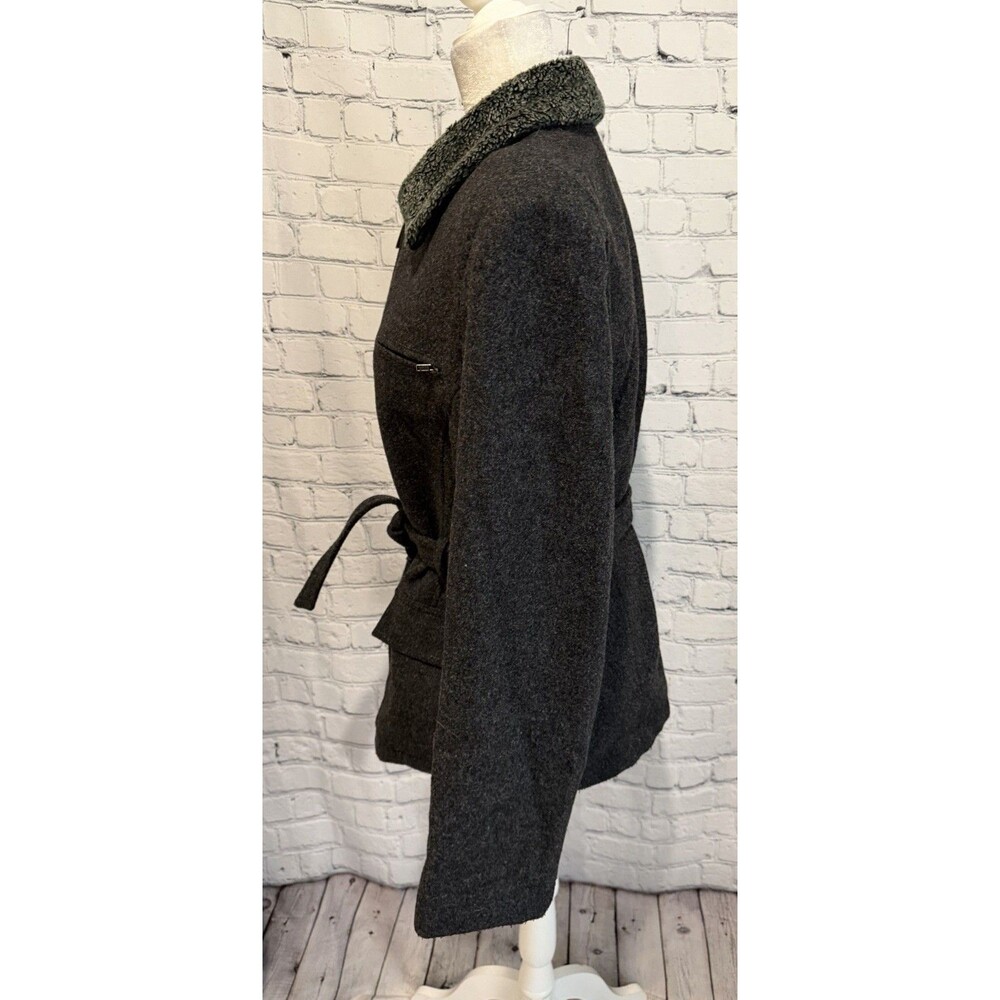 Express Utility Wool jacket coat faux fur collar and a tie belt Size Large - Picture 4 of 8